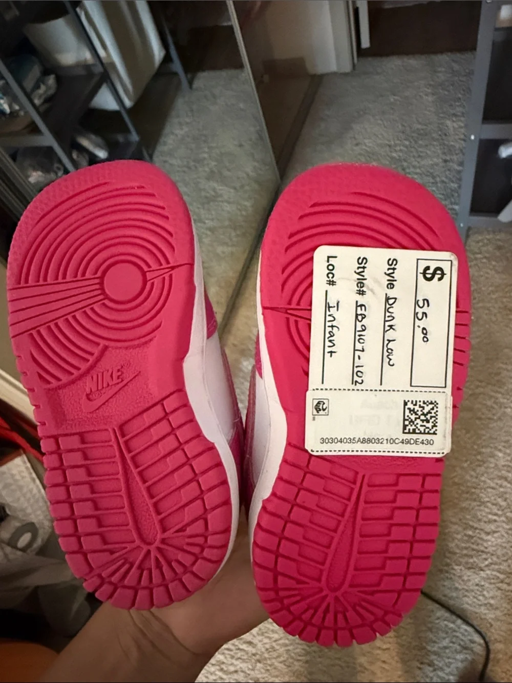 Nike Infant 5c White & Pink Dunk Low